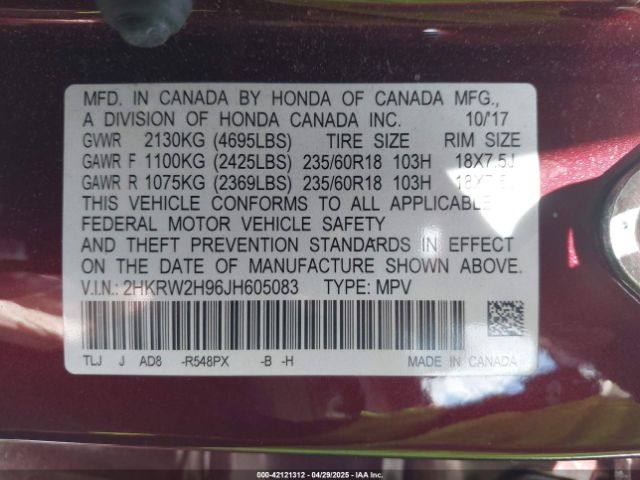 2HKRW2H96JH605083 Honda Cr-v Touring