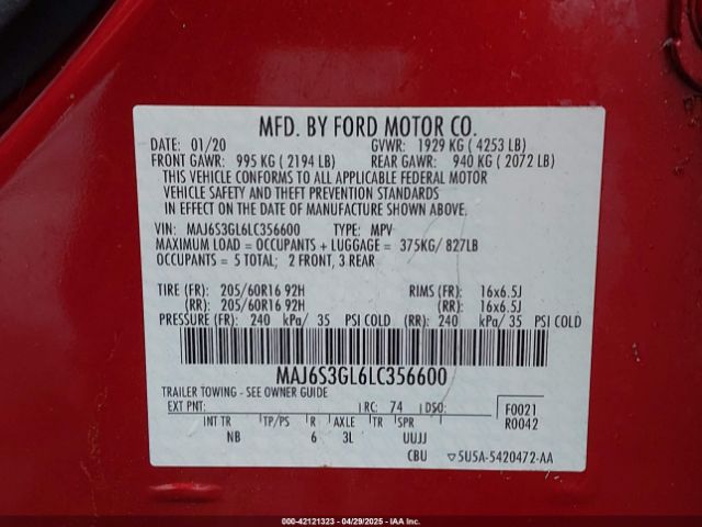 MAJ6S3GL6LC356600 Ford Ecosport Se