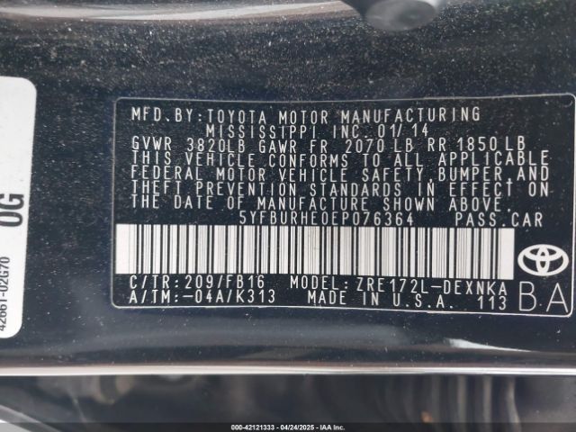 5YFBURHE0EP076364 Toyota COROLLA LE