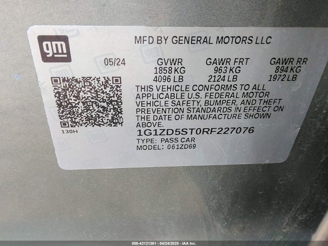 1G1ZD5ST0RF227076 Chevrolet Malibu Fwd 1lt