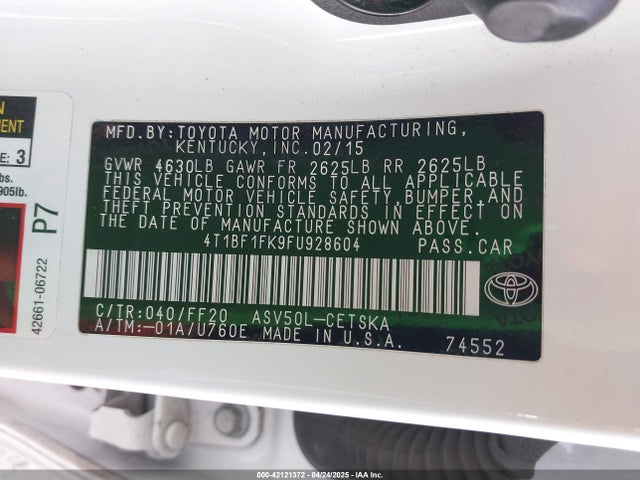 Toyota CAMRY SE 2015 4T1BF1FK9FU928604 Image 9