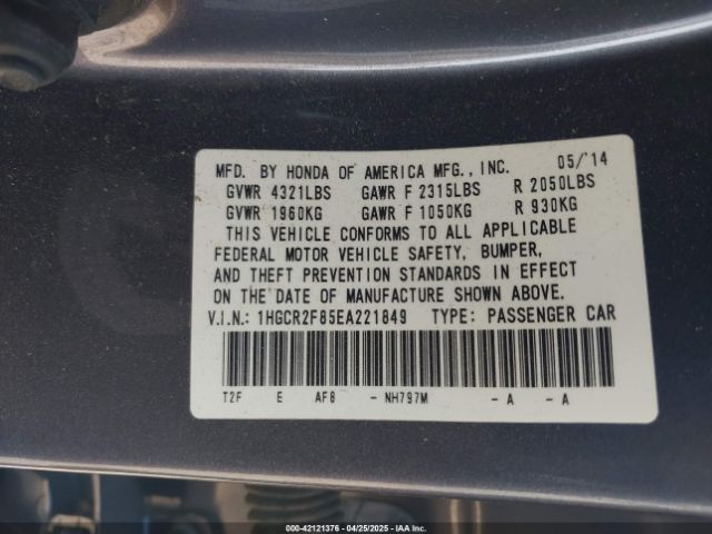 1HGCR2F85EA221849 Honda Accord Ex-l