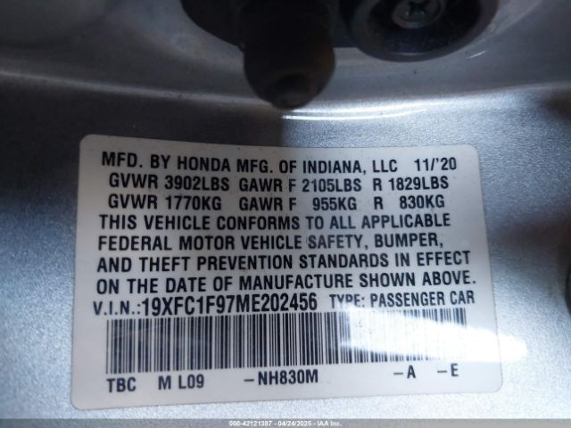 19XFC1F97ME202456 Honda Civic Touring