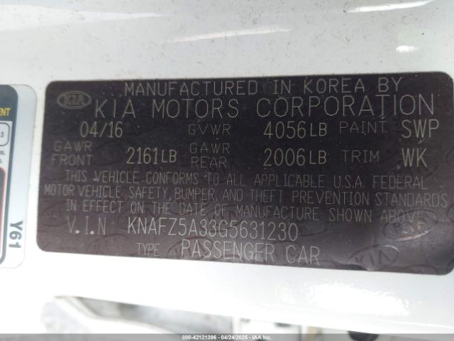 KNAFZ5A33G5631230 KIA FORTE SX