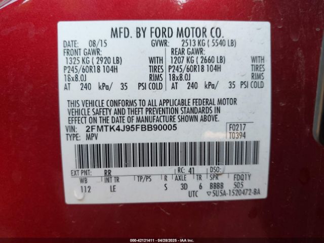 2FMTK4J95FBB90005 Ford EDGE SEL