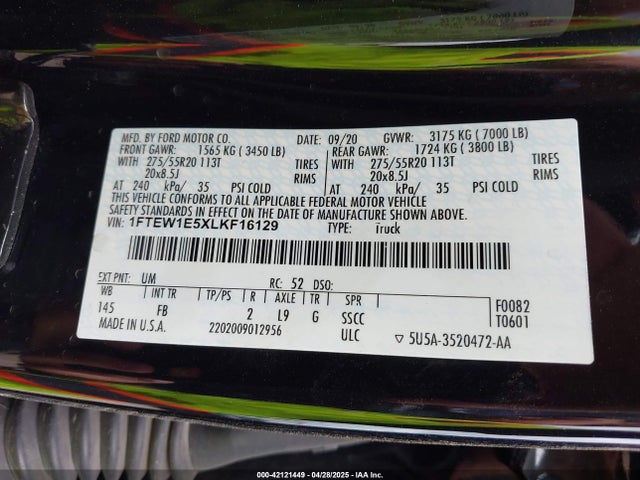 1FTEW1E5XLKF16129 Ford 5.0l 4v