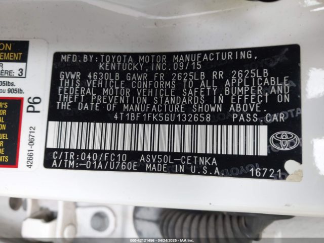 4T1BF1FK5GU132658 Toyota CAMRY LE