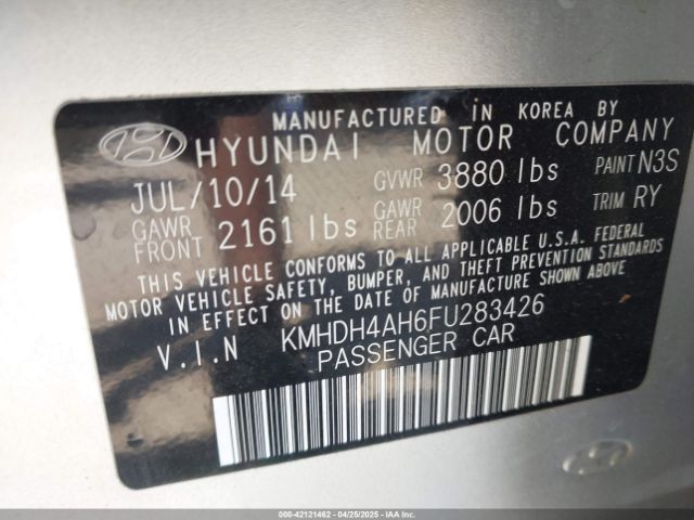 KMHDH4AH6FU283426 Hyundai Elantra Sport