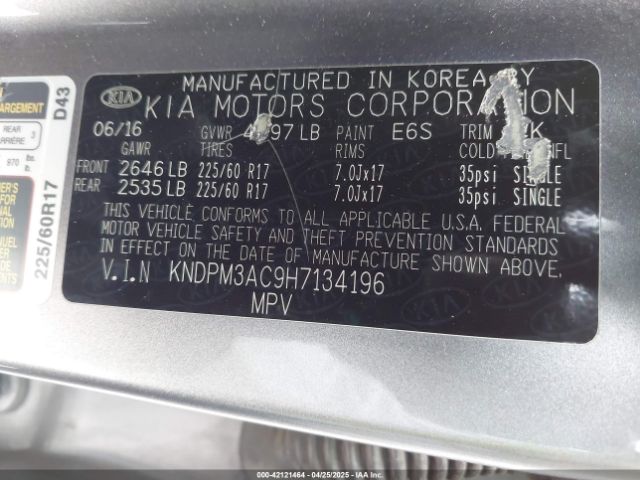 KNDPM3AC9H7134196 KIA Sportage Lx