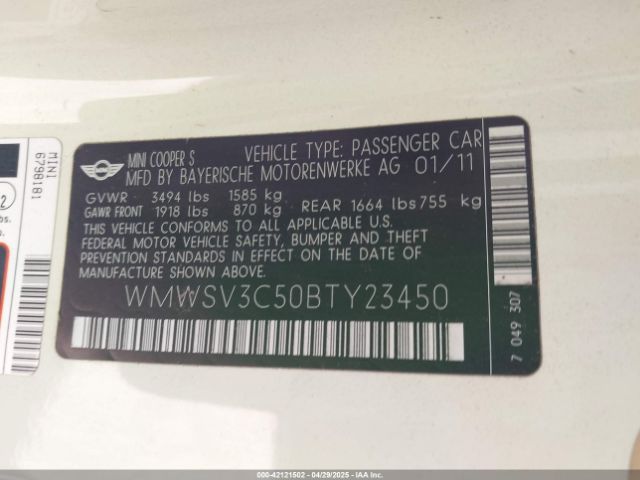 2011 MINI COOPER S WMWSV3C50BTY23450 Photo 8
