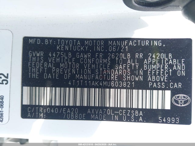 4T1T11AK4MU603821 Toyota CAMRY SE