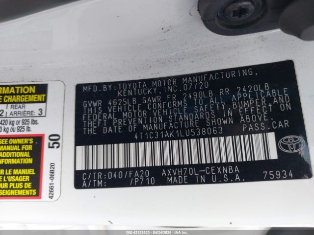 4T1C31AK1LU538063 Toyota Camry Le Hybrid