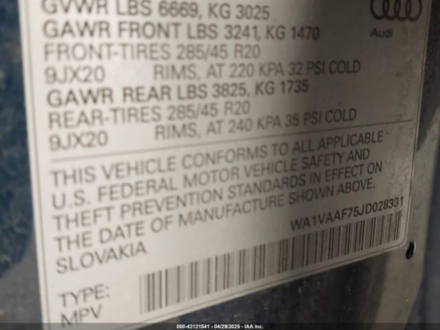 WA1VAAF75JD028331 Audi Q7 3.0t Premium