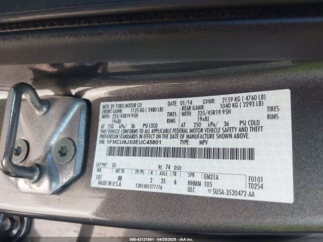 1FMCU9JX0EUC45801 Ford Escape Titanium