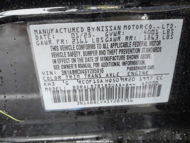3N1AB8CV4SY285916 Nissan SENTRA SV
