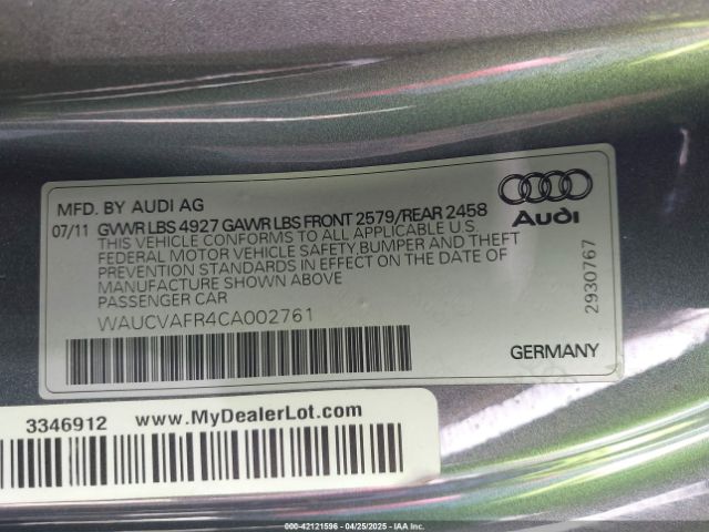 2012 AUDI S5 WAUCVAFR4CA002761 Photo 8