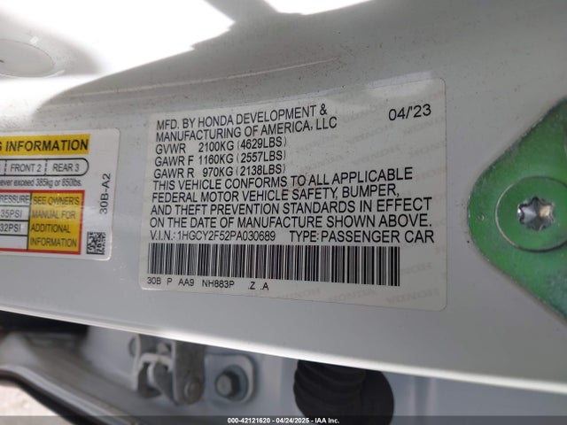 1HGCY2F52PA030689 Honda lfc5