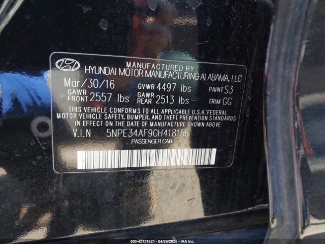 5NPE34AF9GH418156 Hyundai Sonata Limited