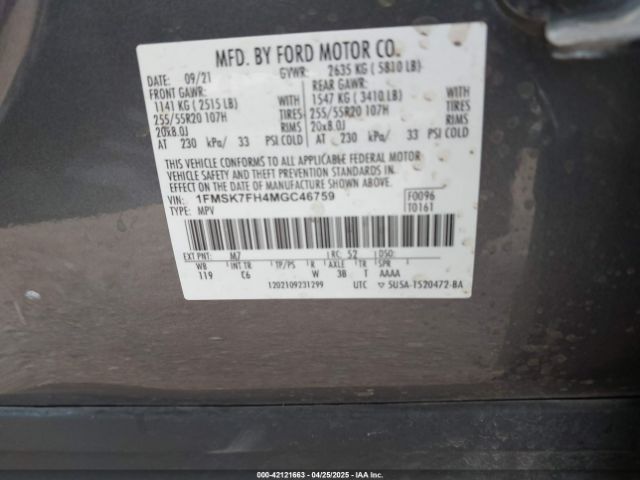 1FMSK7FH4MGC46759 Ford Explorer Limited