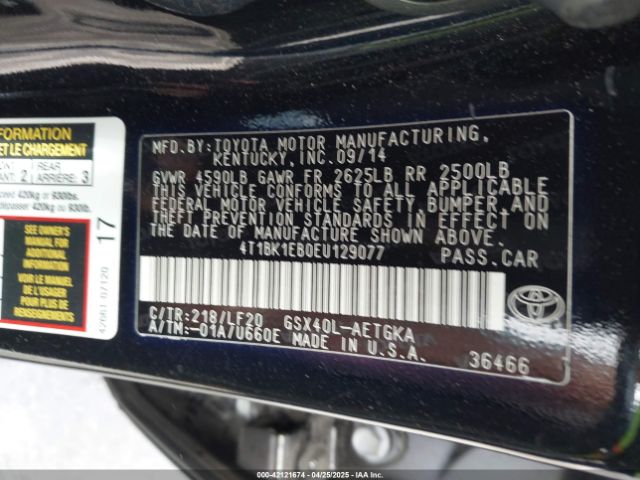 4T1BK1EB0EU129077 Toyota Avalon Xle Premium