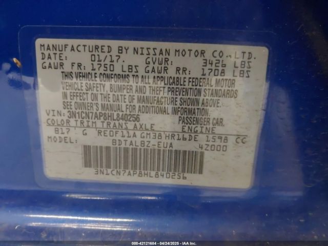 2017 NISSAN VERSA 3N1CN7AP8HL840256 Photo 8