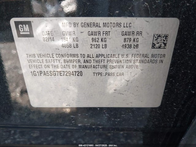 1G1PA5SG7E7294720 Chevrolet Cruze Ls Auto