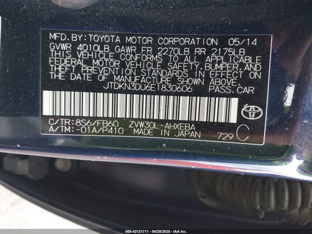 Toyota Prius Two 2014 JTDKN3DU6E1830606 Image 9