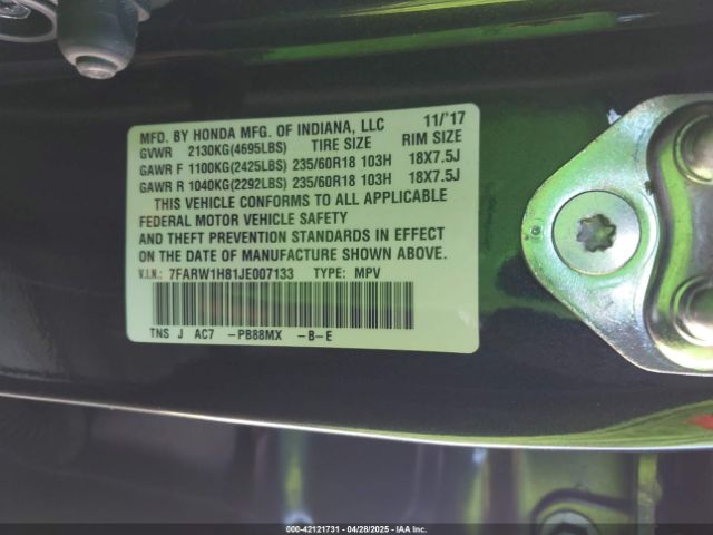 7FARW1H81JE007133 Honda Cr-v Ex-l/ex-l Navi