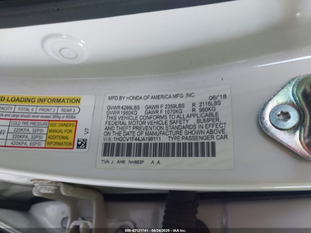 1HGCV1F44JA198111 Honda ACCORD EX