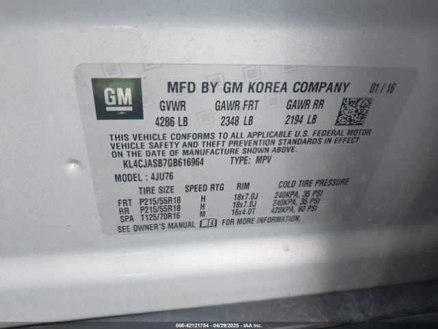 KL4CJASB7GB616964 Buick Encore
