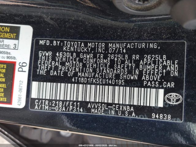 4T1BD1FK5EU140195 Toyota Camry Hybrid Le