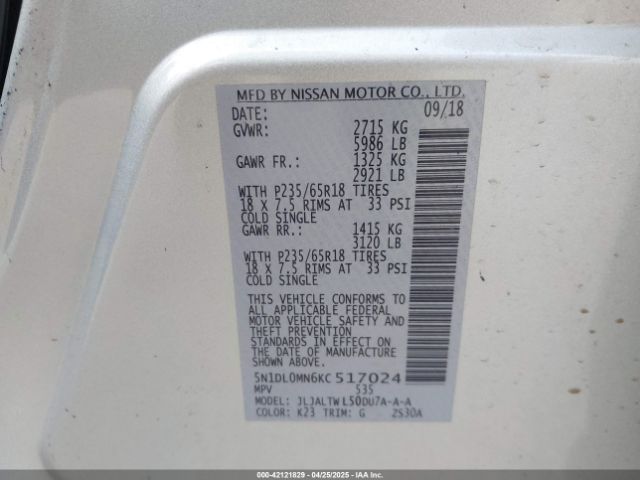 5N1DL0MN6KC517024 Infiniti QX60 LUXE