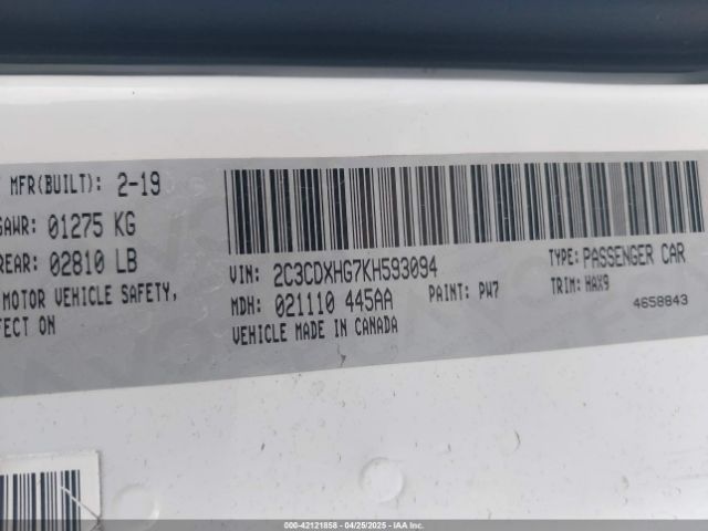 2C3CDXHG7KH593094 Dodge Charger Gt Rwd