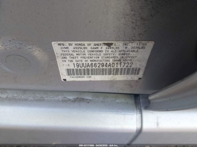 2004 ACURA TL 19UUA66294A011722 Photo 8