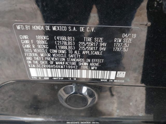 3CZRU6H56KM719942 Honda HR-V EX