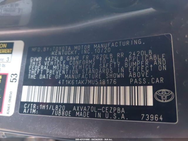 4T1K61AK7MU518176 Toyota CAMRY XSE