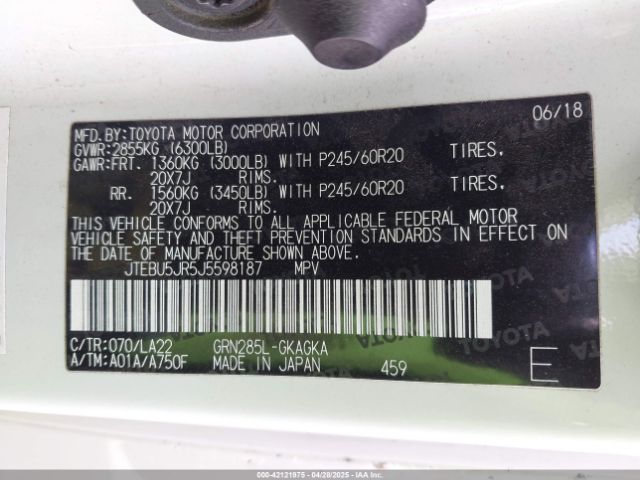 JTEBU5JR5J5598187 Toyota 4runner Limited