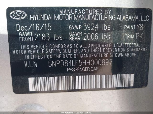 5NPD84LF5HH000897 Hyundai ELANTRA SE