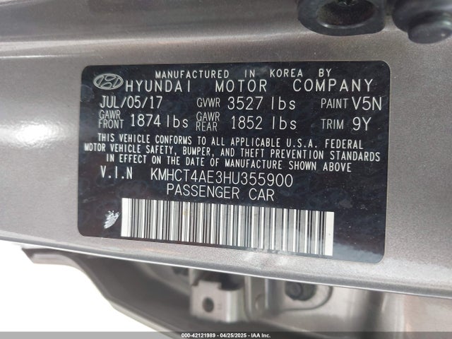 KMHCT4AE3HU355900 Hyundai 2017