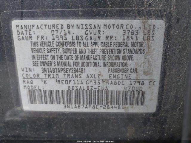 3N1AB7AP8EY284481 Nissan SENTRA SV