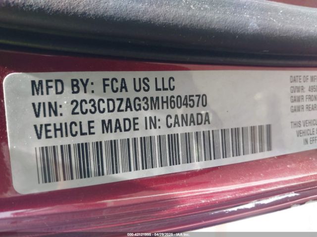 2C3CDZAG3MH604570 Dodge Challenger Sxt