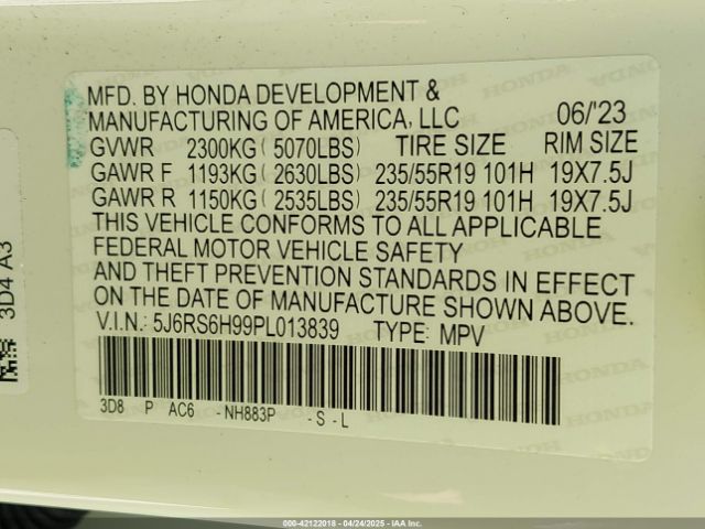 5J6RS6H99PL013839 Honda Cr-v Hybrid Sport Touring