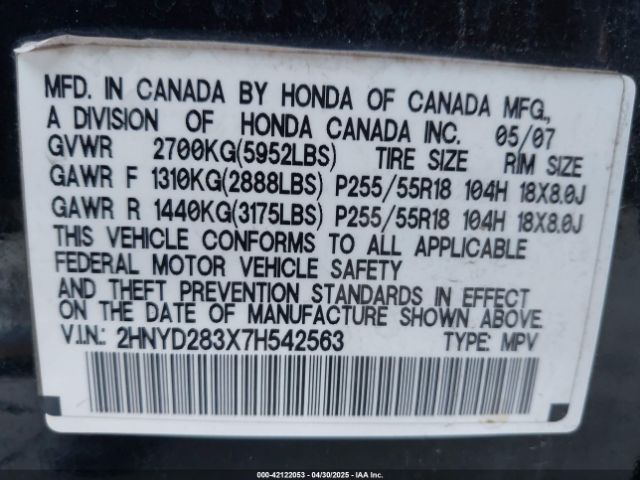 2007 ACURA MDX 2HNYD283X7H542563 Photo 8