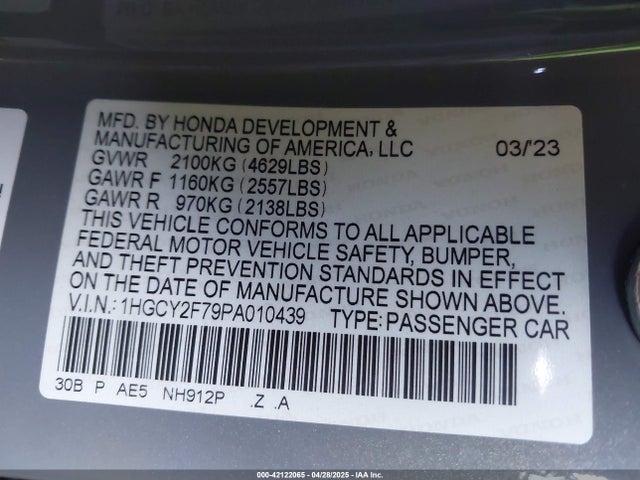 1HGCY2F79PA010439 Honda lfc5