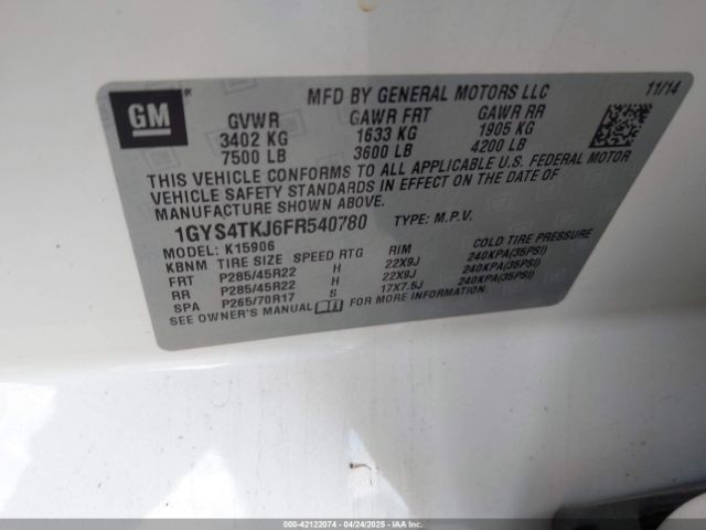 1GYS4TKJ6FR540780 Cadillac Escalade Esv Premium