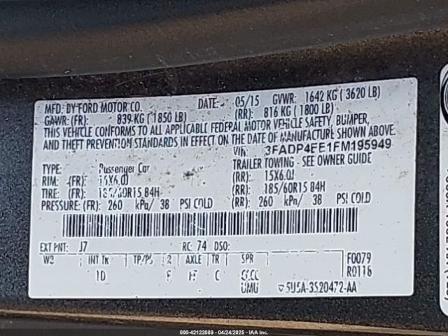 3FADP4EE1FM195949 Ford FIESTA SE