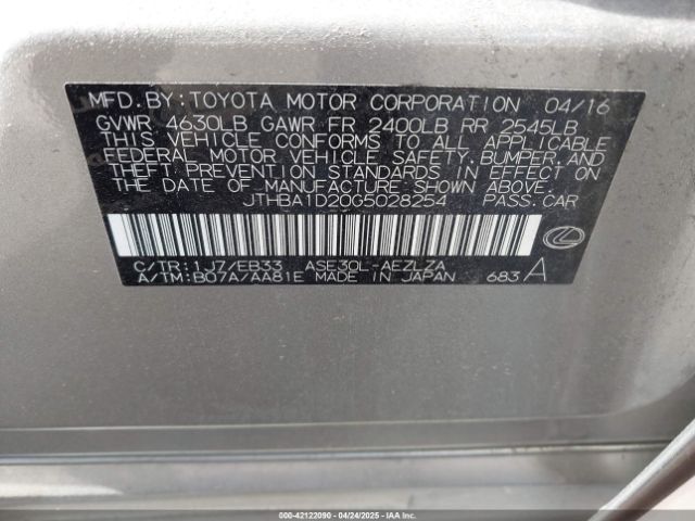 JTHBA1D20G5028254 Lexus IS 200T