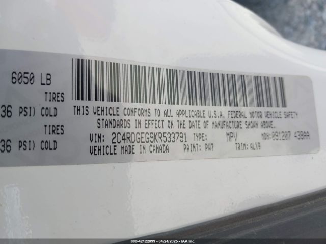 2C4RDGEG9KR533791 Dodge Grand Caravan Gt