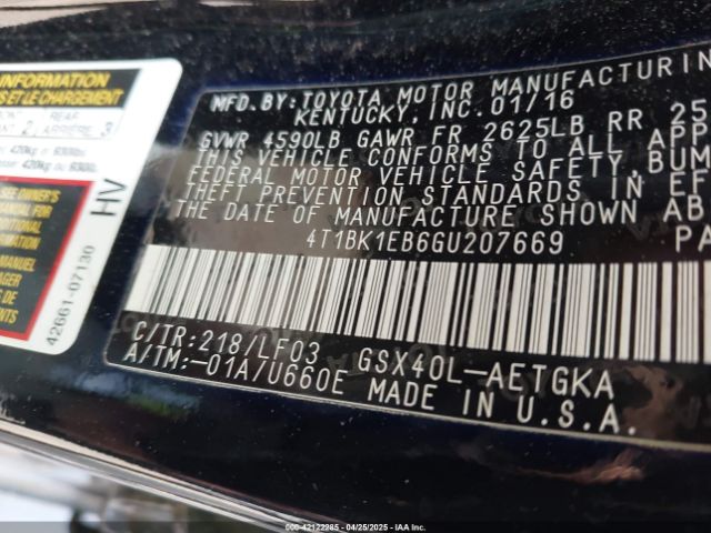 4T1BK1EB6GU207669 Toyota Avalon Xle Premium