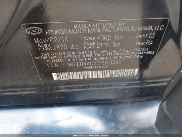 5NPEB4AC2EH943596 Hyundai SONATA GLS